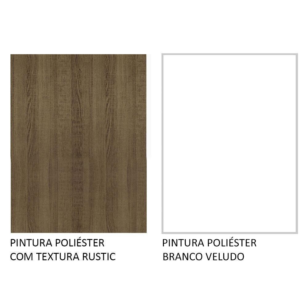 Balcão Gabinete 120 Cm 2 Portas 3 Gavetas Rustic/Branco - 6