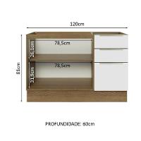Balcão Gabinete 120 Cm 2 Portas 3 Gavetas Rustic/Branco - 10