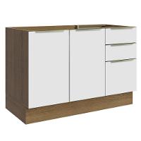 Balcão Gabinete 120 Cm 2 Portas 3 Gavetas Rustic/Branco - 1