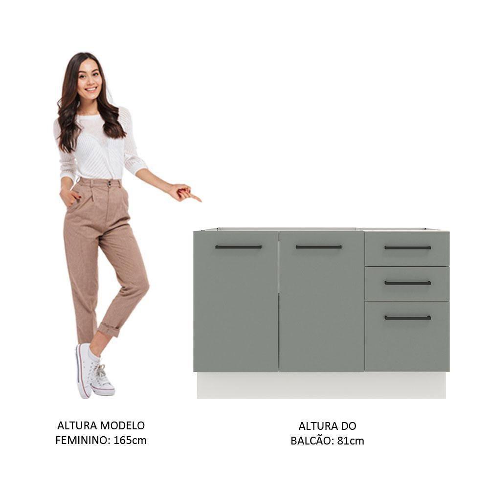 Balcão de Pia Agata 2 Portas e 3 Gavetas Branco e Cinza - 2