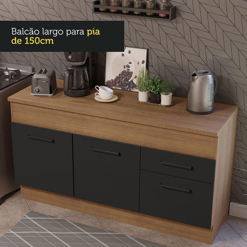 Balcão De Pia 150 Cm 2 Portas E 2 Gavetas Rustic/Preto - 5
