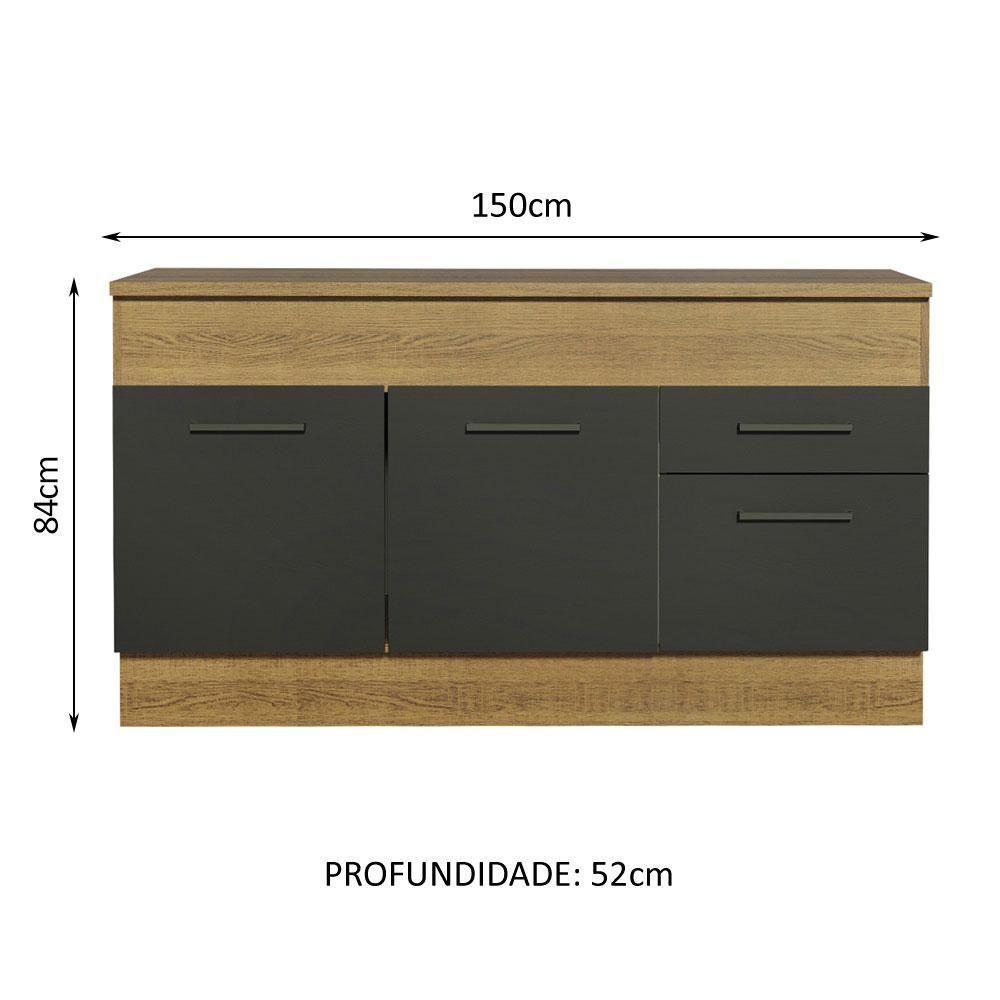 Balcão De Pia 150 Cm 2 Portas E 2 Gavetas Rustic/Preto - 10