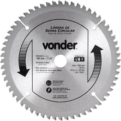 Lâmina Serra Circular Vídea 185x20x2,8mm 60d 7200 Rpm Vonder