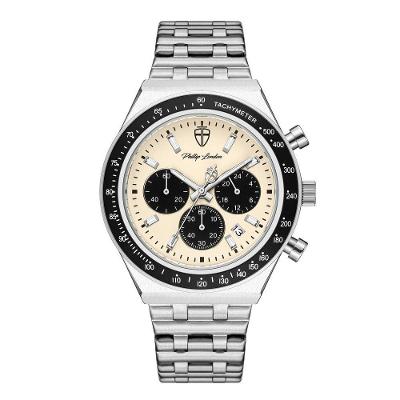 Relógio Masculino London Steel Silver Beige 43mm