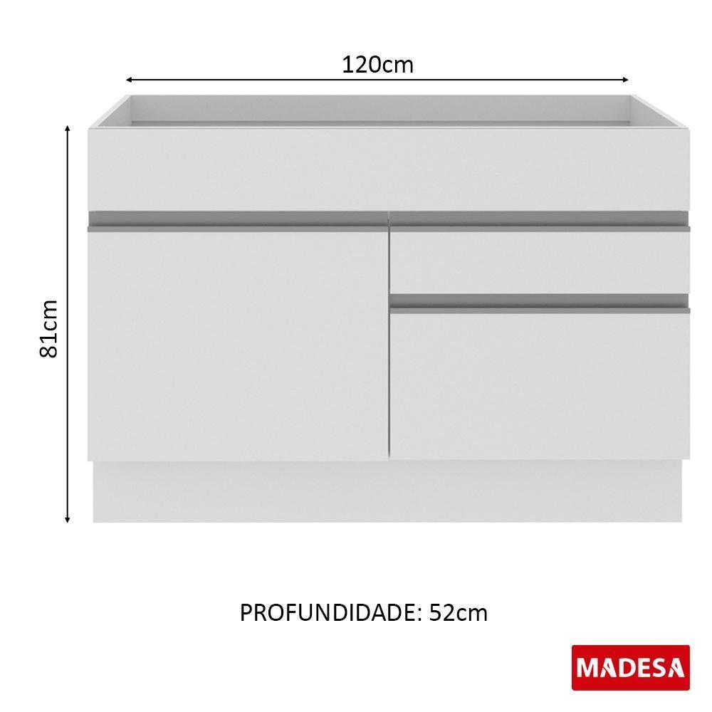 Balcão de Pia Glamy Branco 1 Porta e 2 Gavetas Madesa - 10