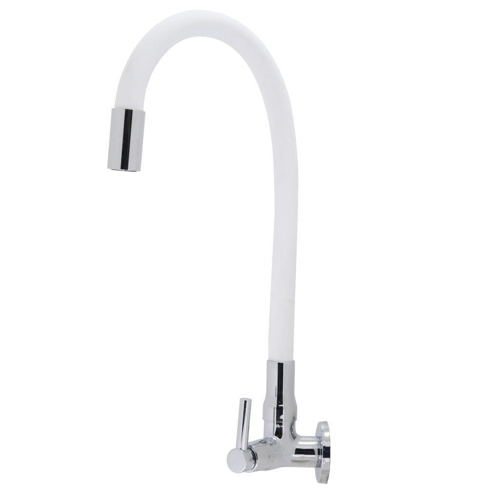 Torneira Pia Cozinha Parede Flexível Alavanca 1/4 De Volta Branco Luxo - 4