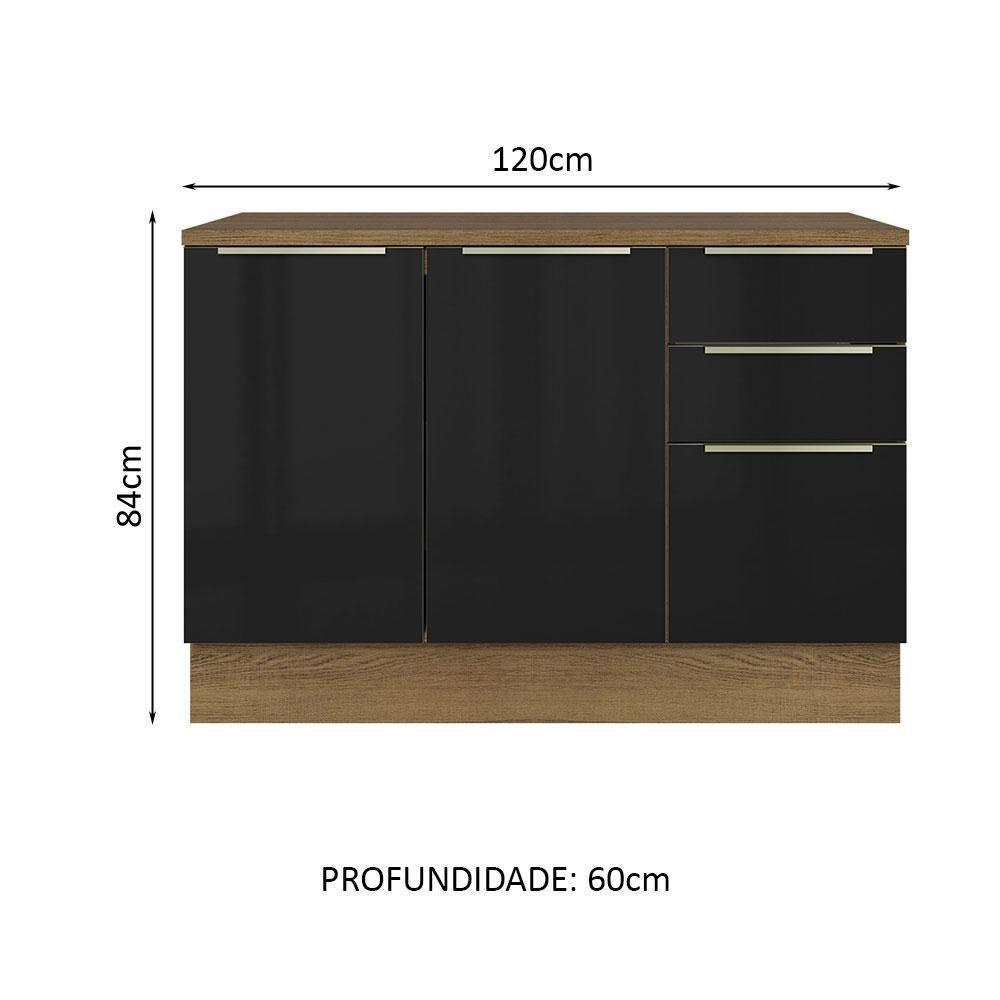 Balcão De Pia 120Cm 2PTS3GVT Rustic/Preto Lux Madesa Rustic - 10