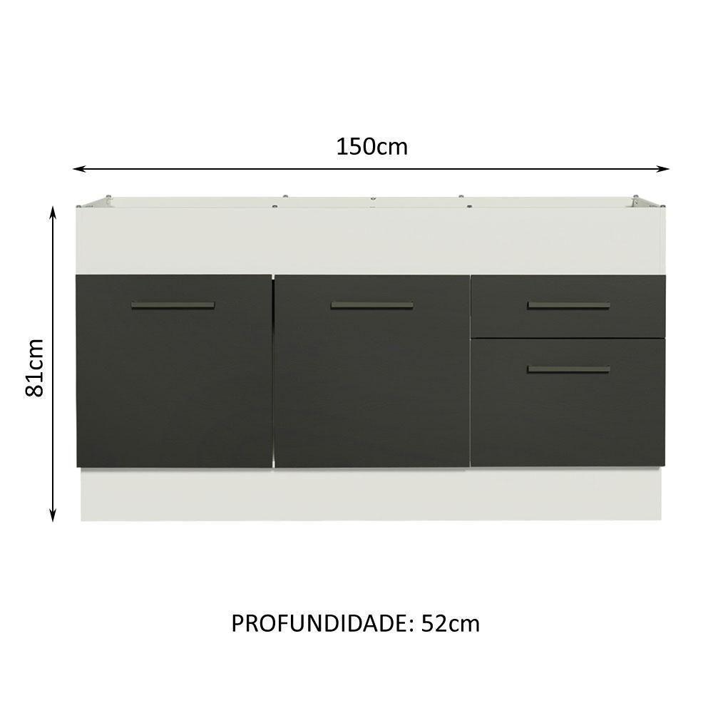 Balcão De Pia 150 Cm 2 Portas E 2 Gavetas Branco/Preto - 9