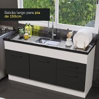 Balcão De Pia 150 Cm 2 Portas E 2 Gavetas Branco/Preto - 6