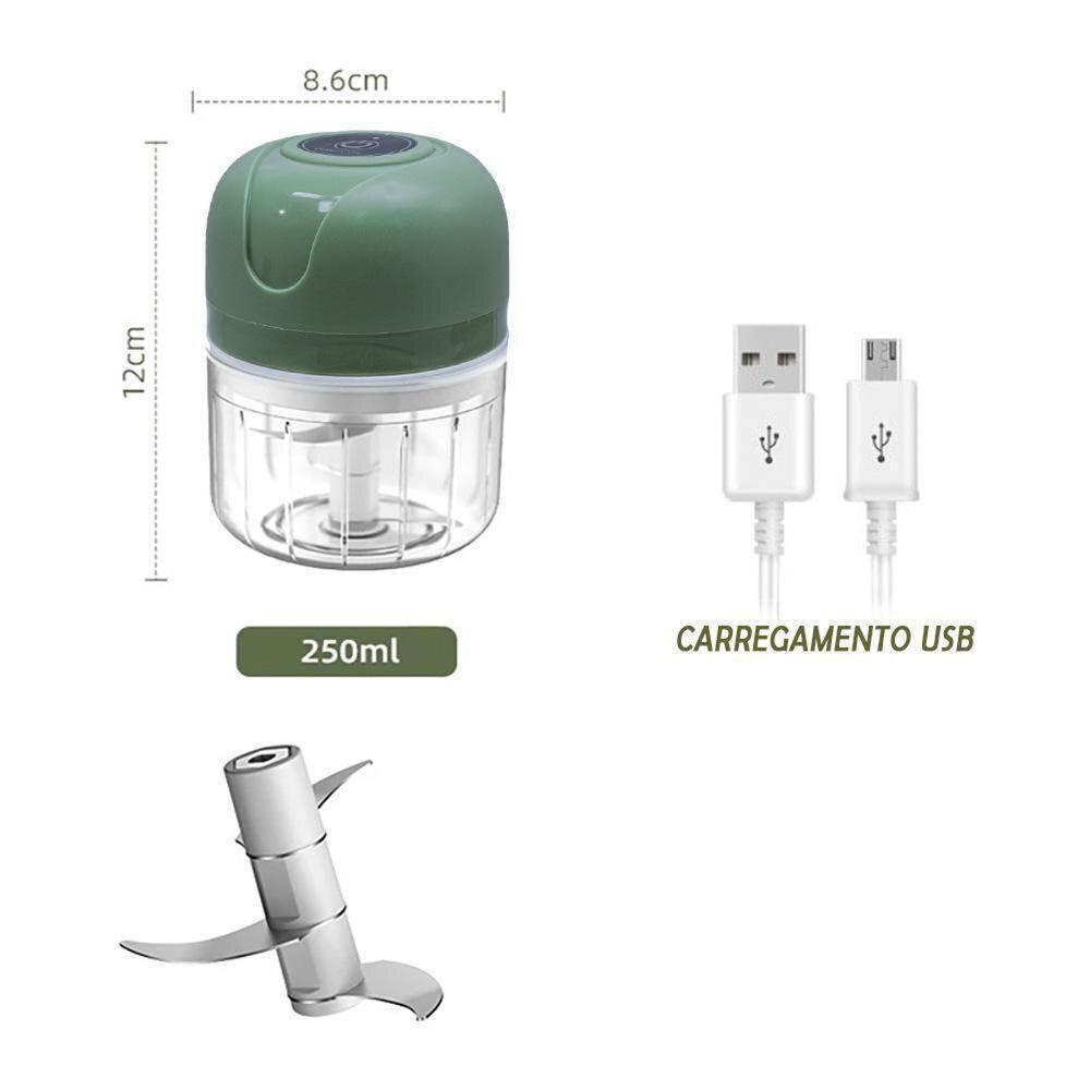 Mini Processador De Alimentos Eletrico Usb 250ml Verde - 2