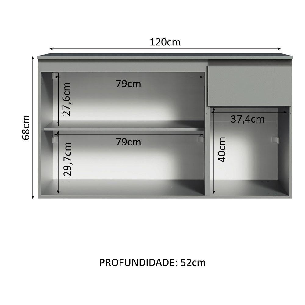 Balcão De Pia 3 Portas 1 Gaveta Suspenso Nice Madesa Cinza - 5