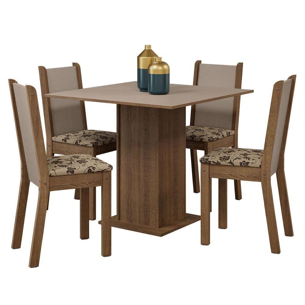 Conjunto Sala De Jantar Mesa Tampo De Madeira 4 Cadeiras Rustic/crema/bege Marrom Briana Madesa Rustic/crema/bege Marrom - 6