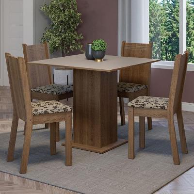 Conjunto de Jantar Samara 4 Lugares Tampo em MDP com Cadeiras Estofadas Bege Marrom Rustic Crema
