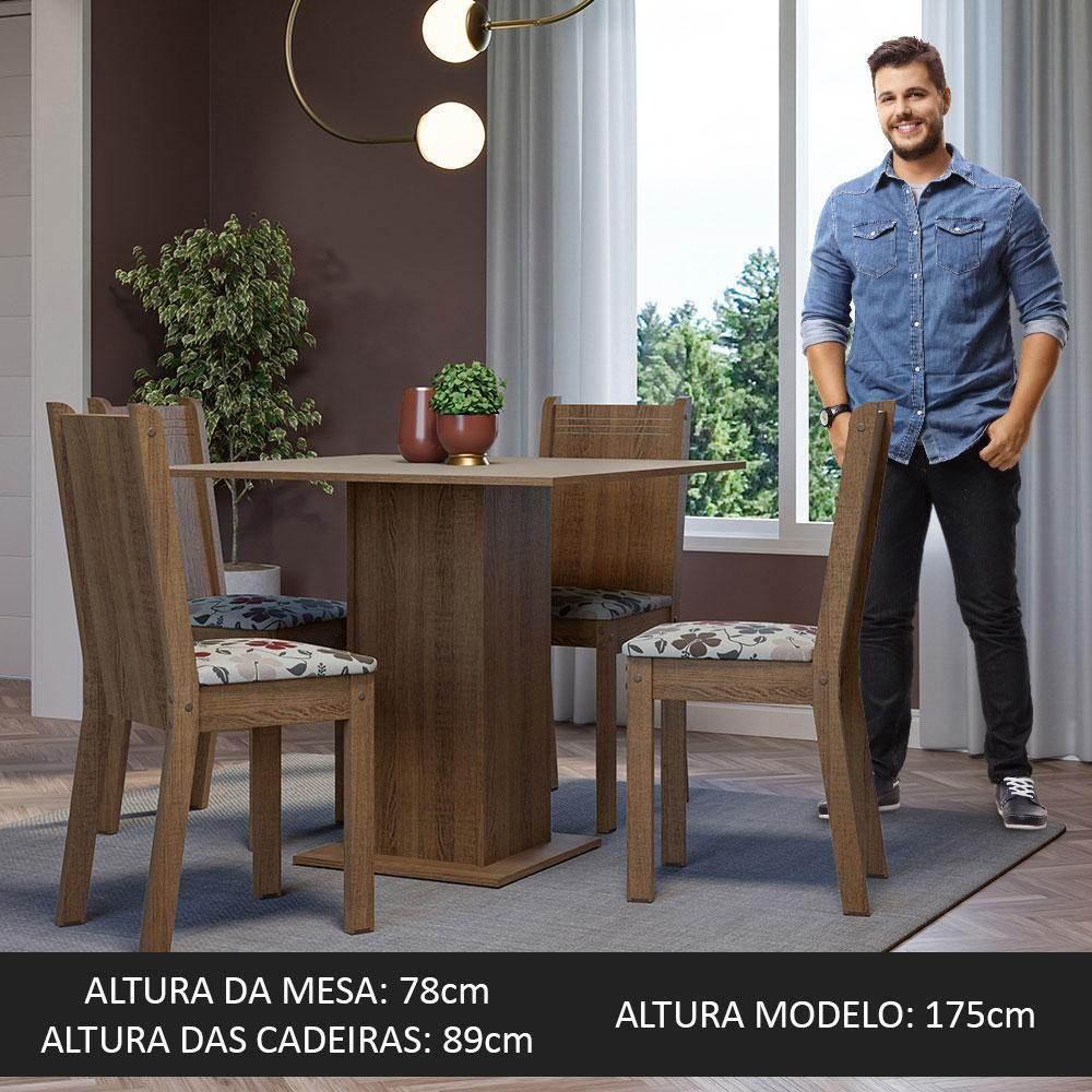 Conjunto Sala De Jantar Mesa Tampo De Madeira 4 Cadeiras Rustic/crema/floral Hibiscos Samara Madesa Rustic/crema/hibiscos - 4