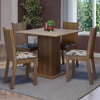 Conjunto Sala De Jantar Mesa Tampo De Madeira 4 Cadeiras Rustic/crema/floral Hibiscos Samara Madesa Rustic/crema/hibiscos - 1