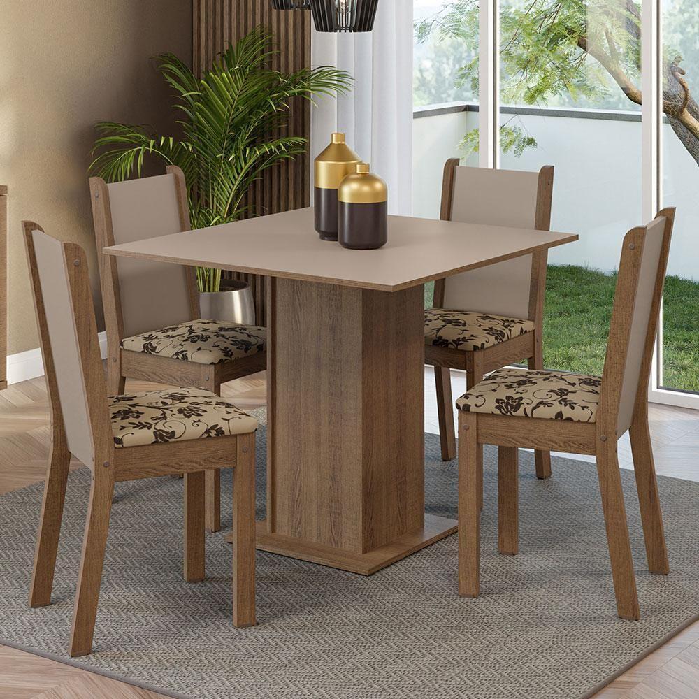 Conjunto Sala De Jantar Mesa Tampo De Madeira 4 Cadeiras Rustic/crema/bege Marrom - 1