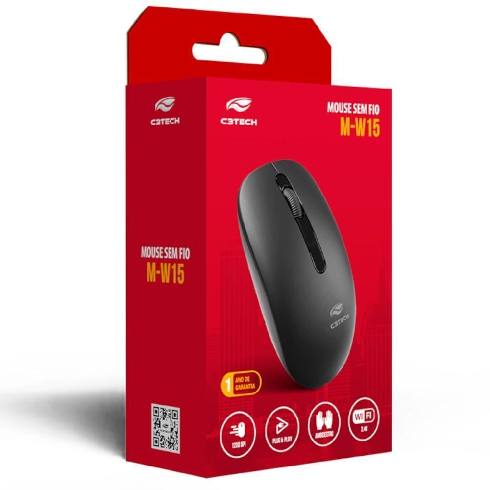 Mouse Wireless C3tech M-w15bk, 1200dpi, 2.4ghz, Sensor óptico - Preto - 4