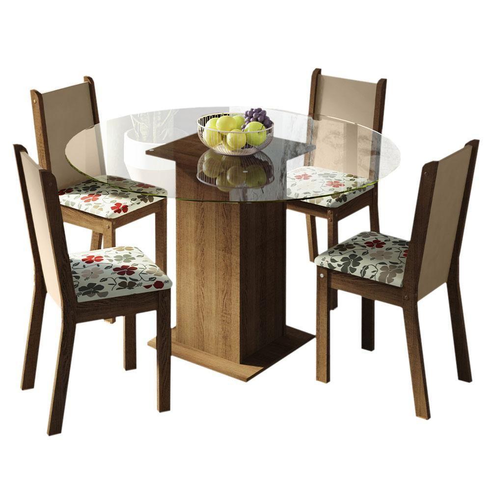 Conj. Mesa Tampo De Vidro 4 Cadeiras Rustic/Crema/hibiscos - 10