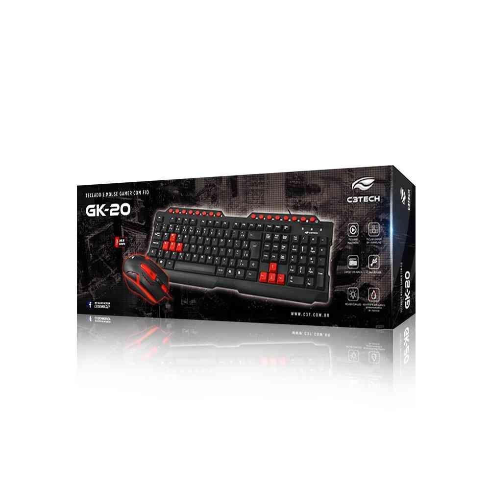 Kit Teclado E Mouse Usb Gamer C3tech Gk-20v2bk 1200dpi Abtn2 1.1mt - Preto E Vermelho - 4