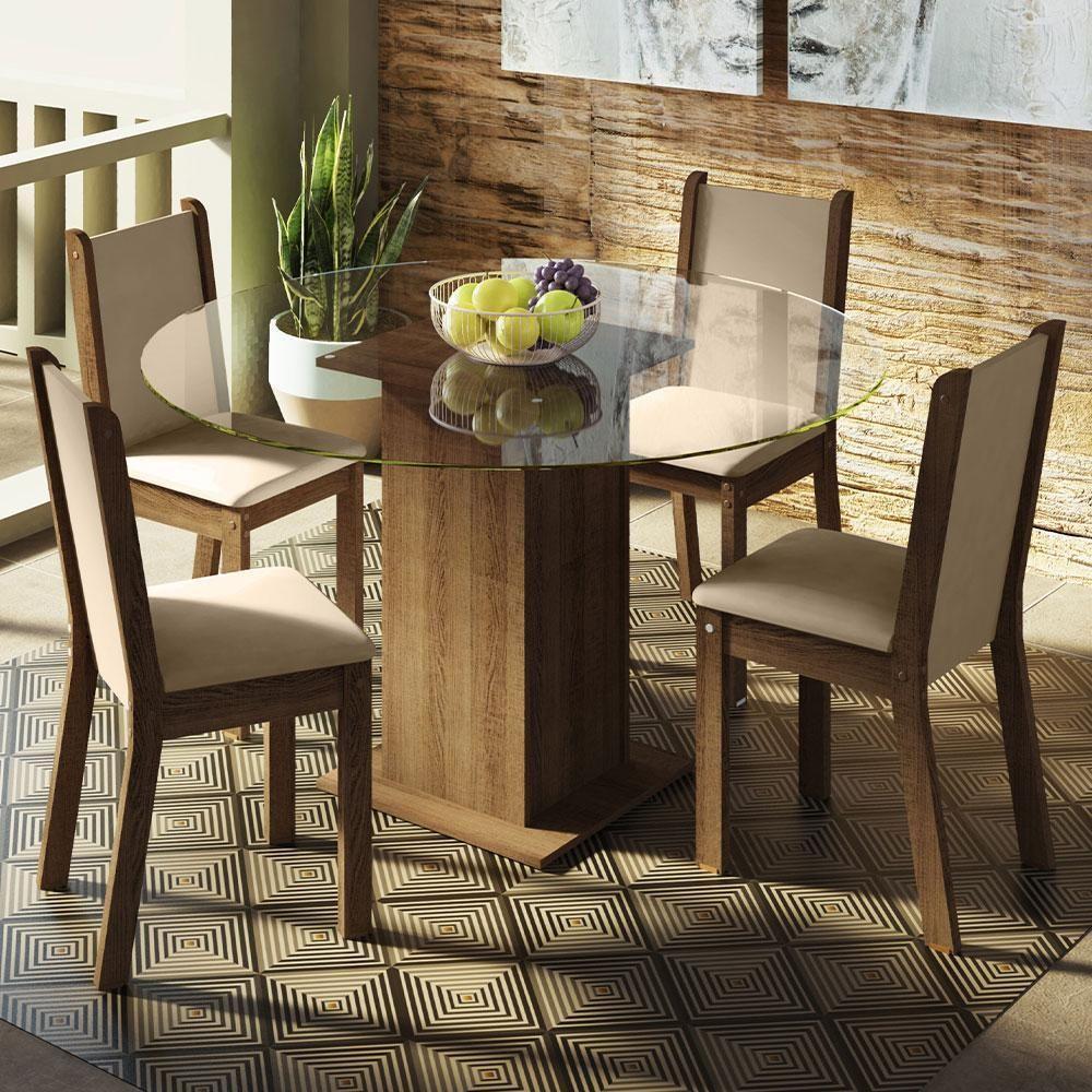 Conj. Mesa Tampo De Vidro 4 Cadeiras Rustic/Crema/bege - 1