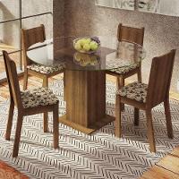 Conjunto Mesa Tampo De Vidro 4 Cadeiras Rustic/bege Marrom - 1