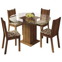 Conjunto Mesa Tampo De Vidro 4 Cadeiras Rustic/bege Marrom - 10