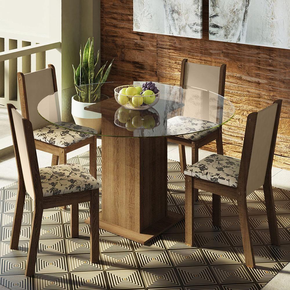 Conj. Jantar Mesa Tampo Vidro 4 Cadeiras Rustic/Crema - 1