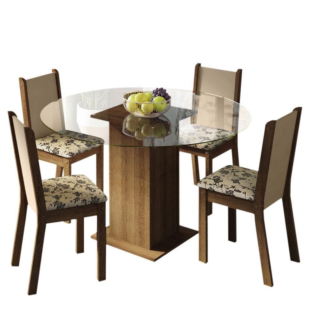 Conj. Jantar Mesa Tampo Vidro 4 Cadeiras Rustic/Crema - 10