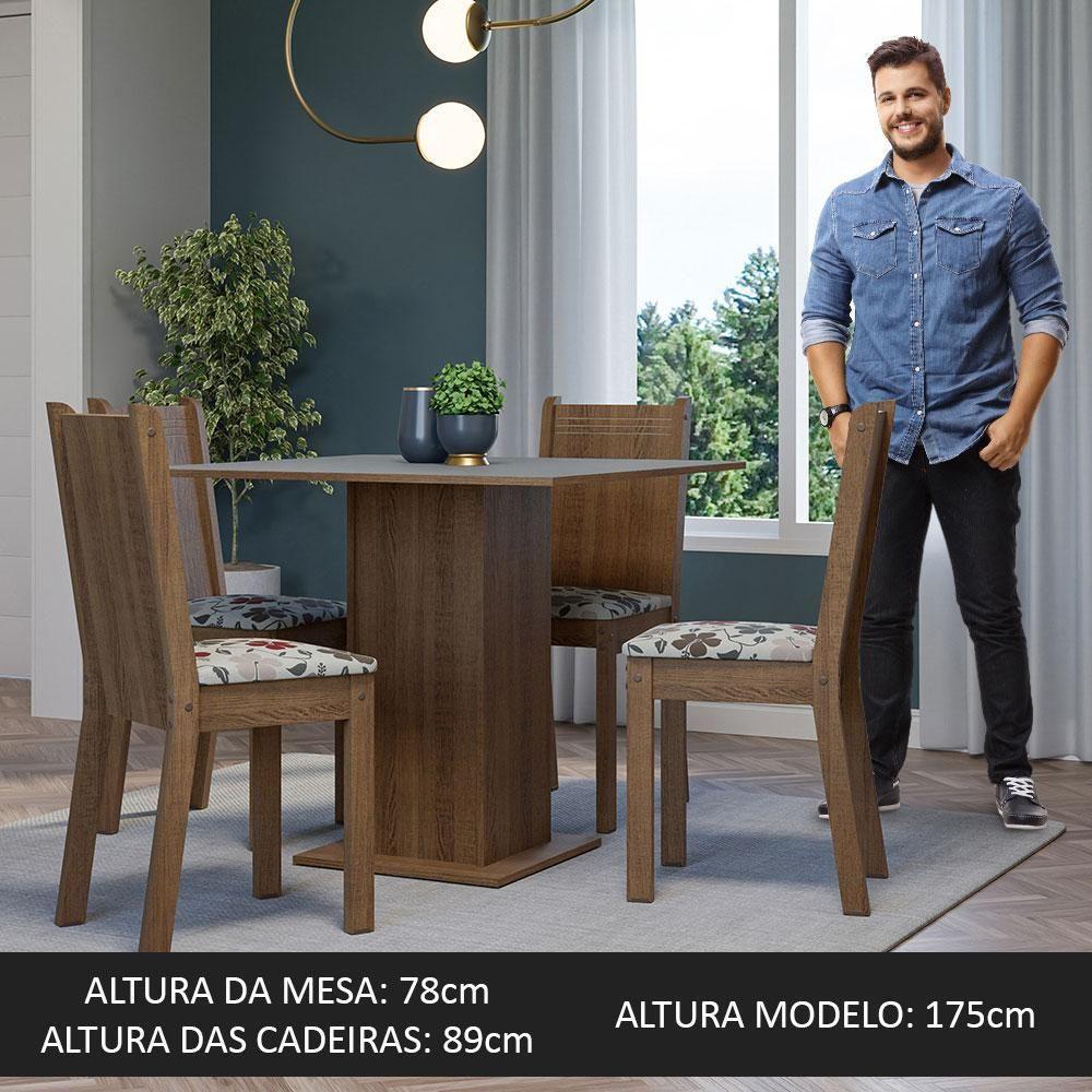 Conjunto Sala De Jantar Mesa Tampo De Madeira 4 Cadeiras Rustic/cinza/floral Hibiscos Samara Madesa - 4