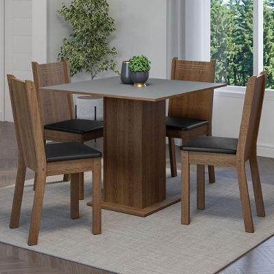 Conjunto de Jantar Samara 4 Lugares Tampo em MDP com Cadeiras Estofadas Rustic Cinza Preto