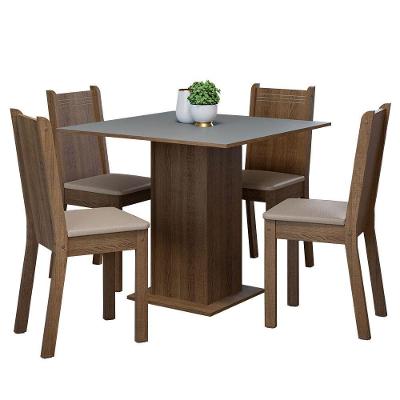 Conjunto Sala De Jantar Mesa Tampo De Madeira 4 Cadeiras Rustic/cinza/sintético Bege Samara Madesa Rustic/cinza/sintético Bege
