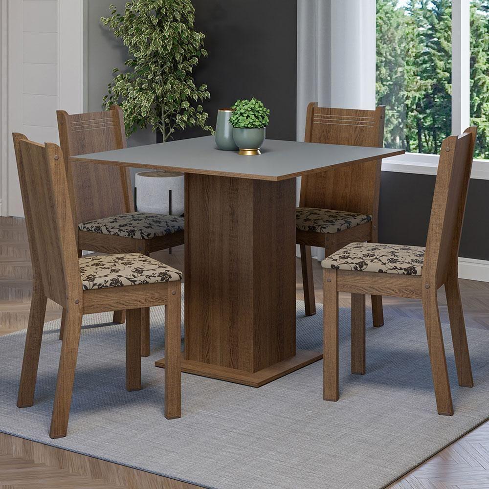 Conjunto Sala De Jantar Mesa Tampo De Madeira 4 Cadeiras Rustic/cinza/bege Marrom Samara Madesa Rustic/cinza/bege Marrom - 1