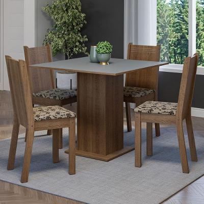 Conjunto de Jantar Samara 4 Lugares Tampo em MDP com Cadeiras Estofadas Rustic Cinza Bege Marrom