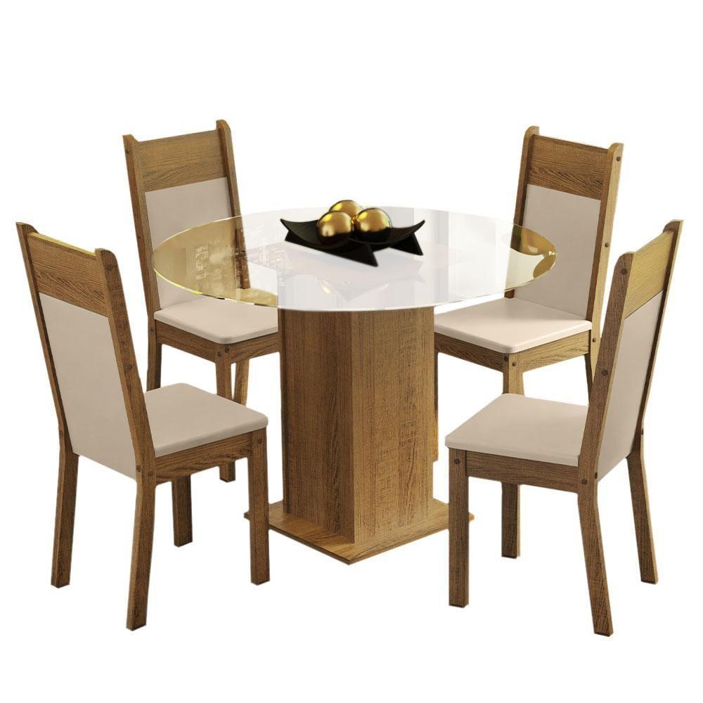 Conj. Beta Mesa Tampo De Vidro 4 Cadeiras Rustic/Crema/bege - 9