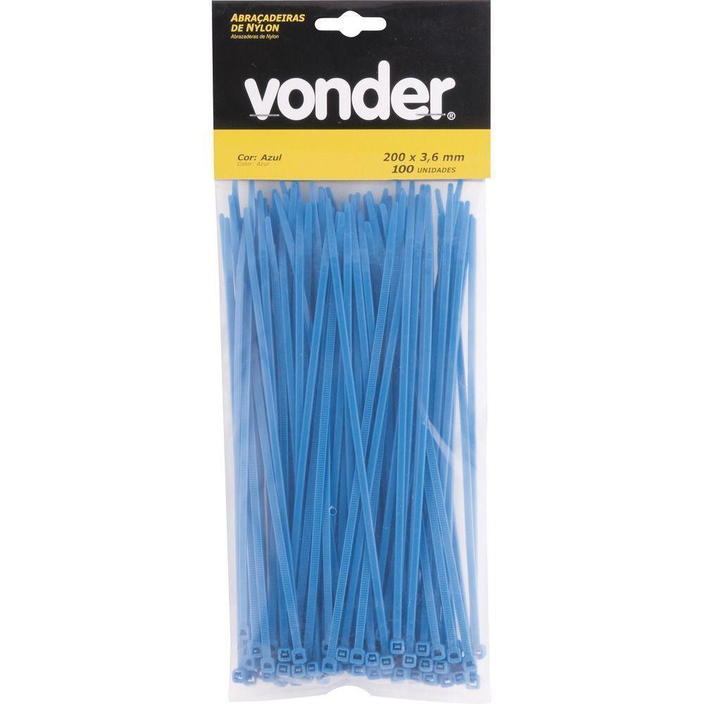 Abraçadeira De Nylon 200x3,6mm Azul Com 100 Peças Vonder - 2