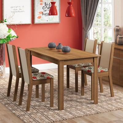Conjunto Sala de Jantar Madesa Mesa Tampo Madeira - 4 Cadeiras