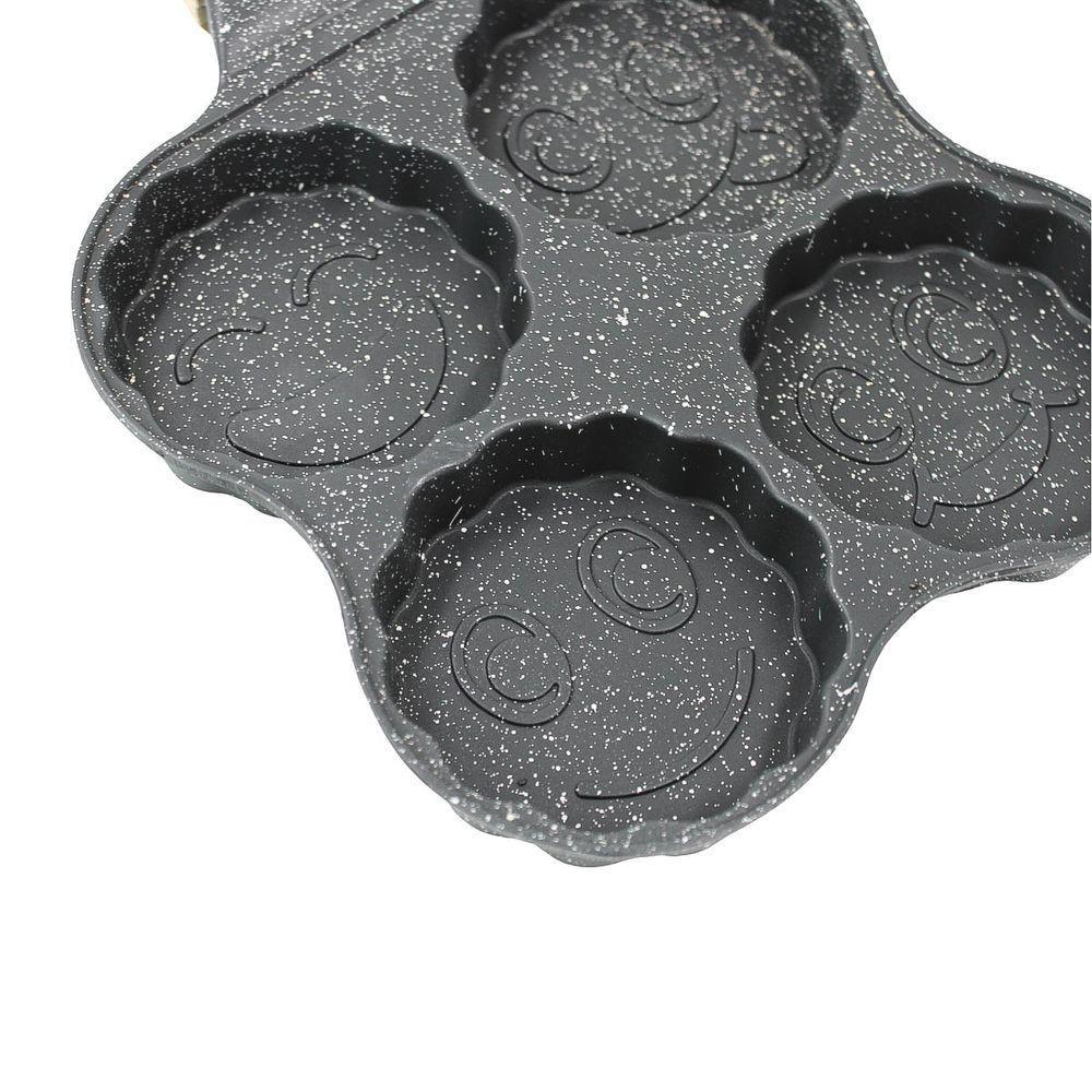 Frigideira 4 Ovos Antiaderente Com Alça Hamburguer Panqueca Cozinha Preto - 4