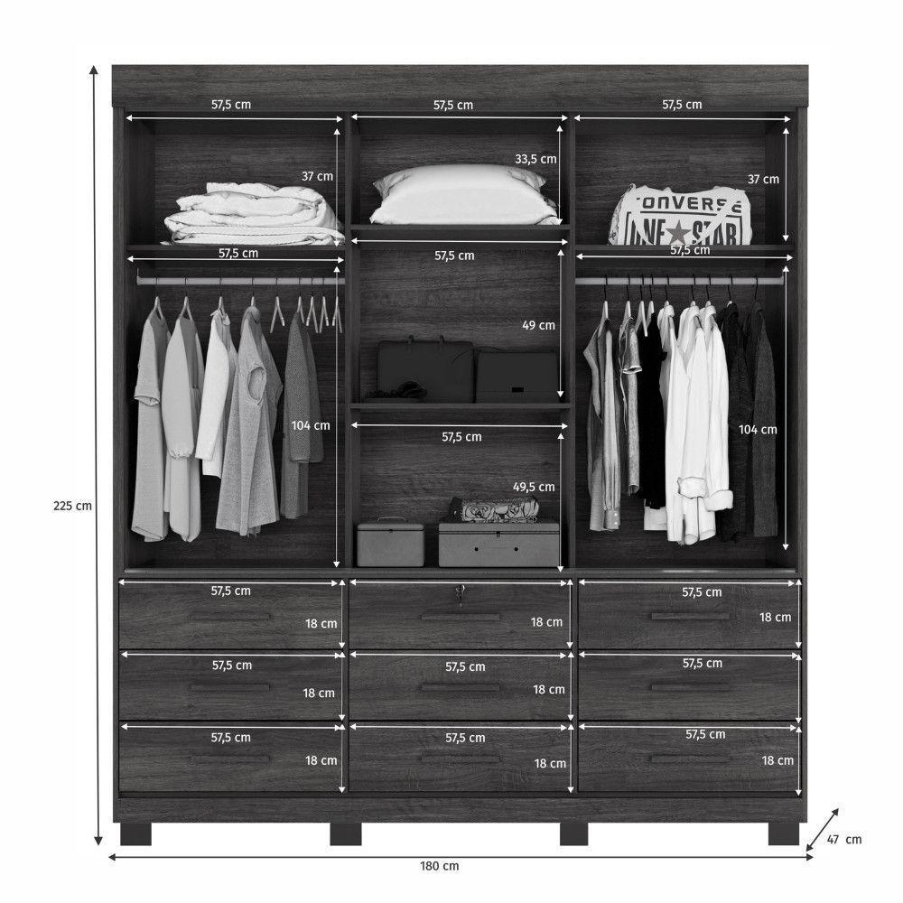 Guarda Roupa Liverpool 3 Portas 9 Gavetas 4 Prateleiras Cinamomo-cinamomo Off Flex - 6