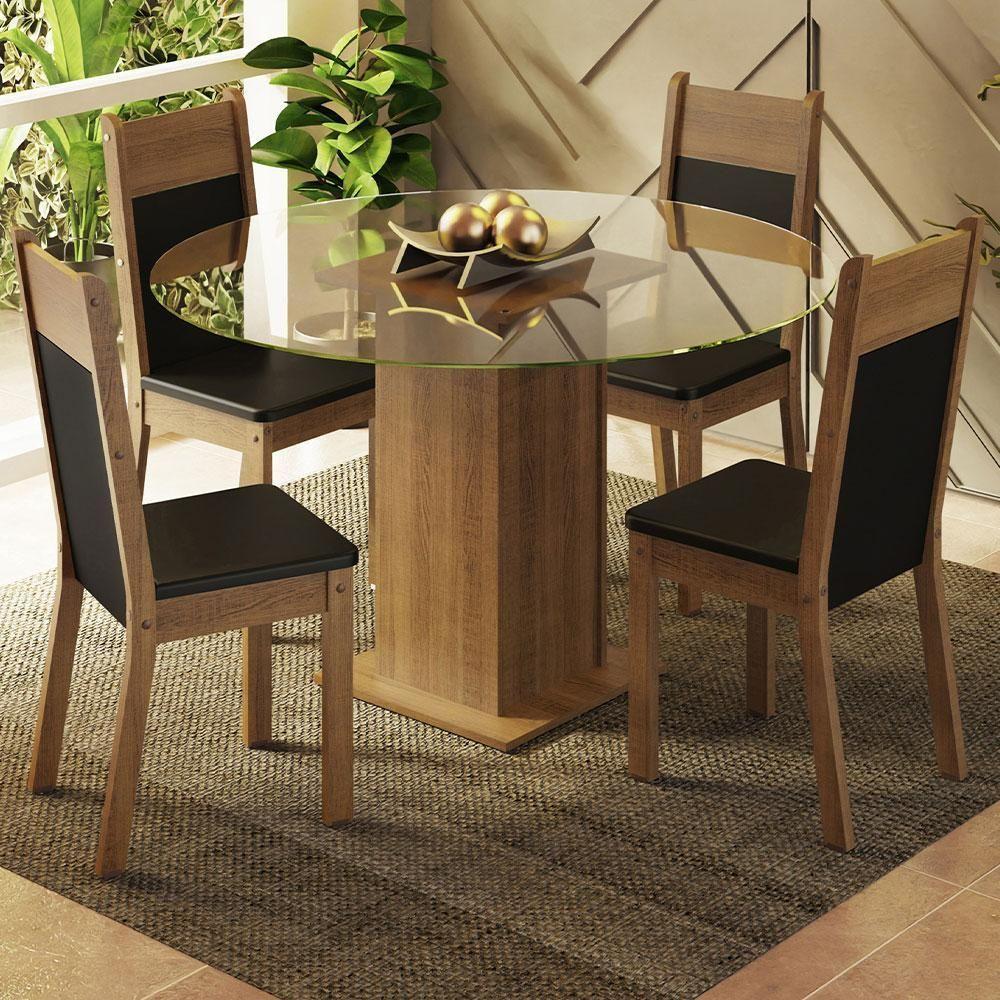 Conj. Mesa Tampo De Vidro 4 Cadeiras Rustic/Preto - 1