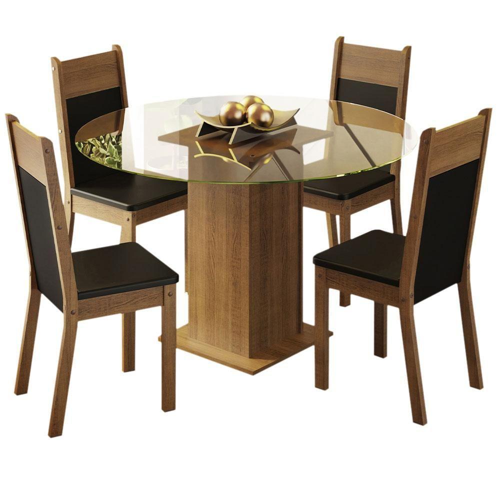 Conj. Mesa Tampo De Vidro 4 Cadeiras Rustic/Preto - 10