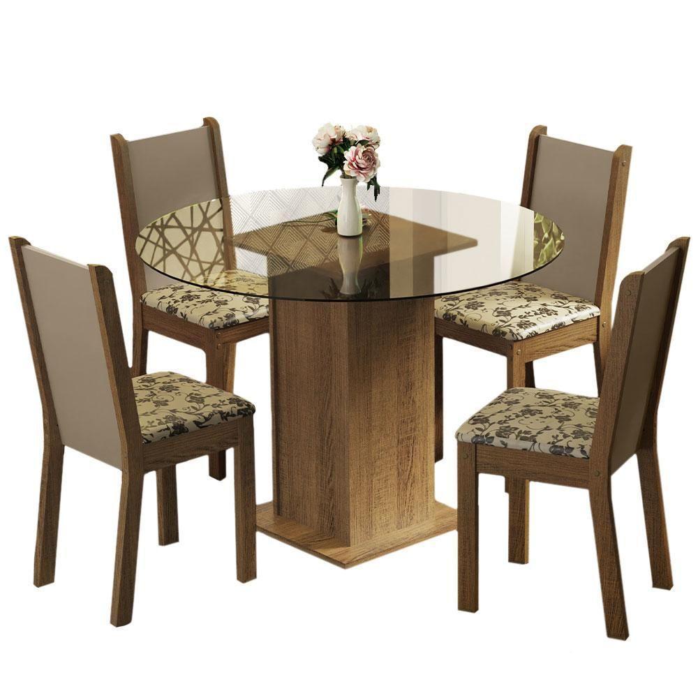 Conj. Mesa Tampo Vidro 4 Cadeiras Rustic/Crema/bege - 9