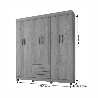 Guarda Roupa Leblon 6 Portas 2 Gavetas 7 Prateleiras Cinamomo