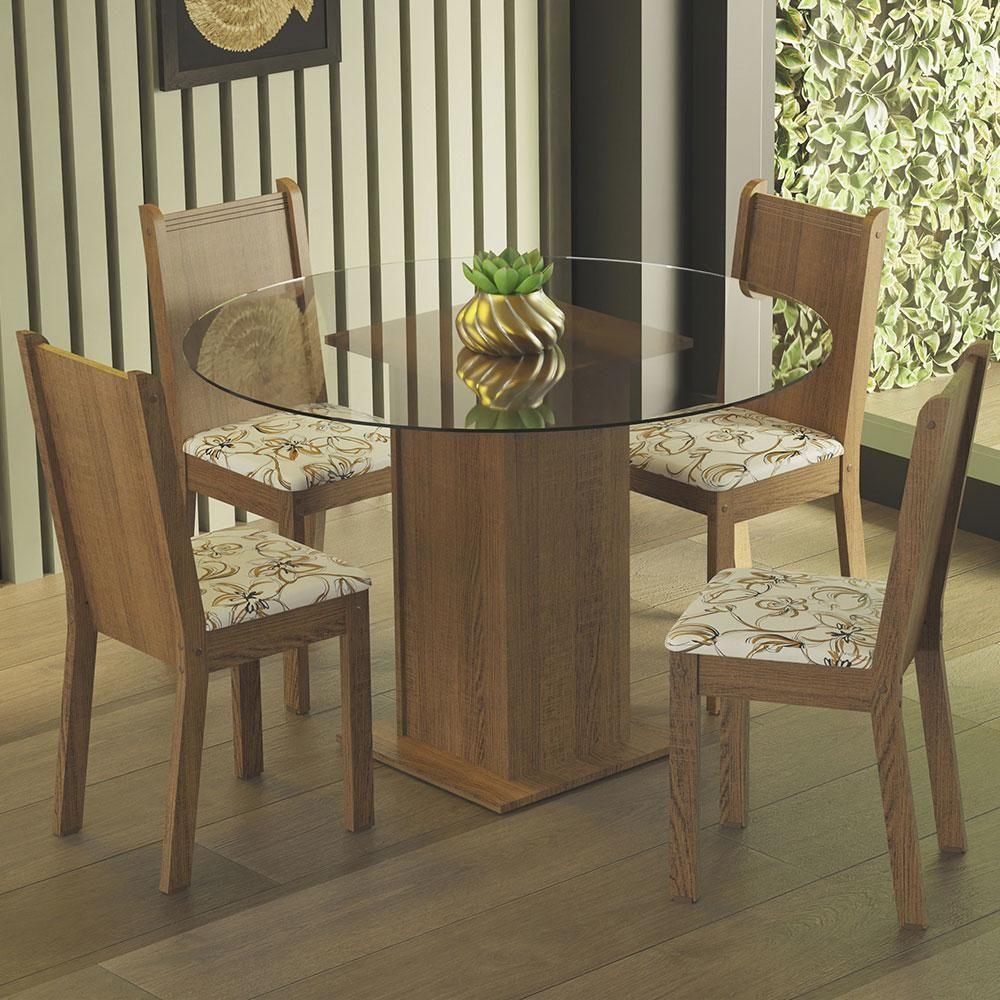 Conj. Mesa Tampo De Vidro 4 Cadeiras Rustic/lírio Bege - 1