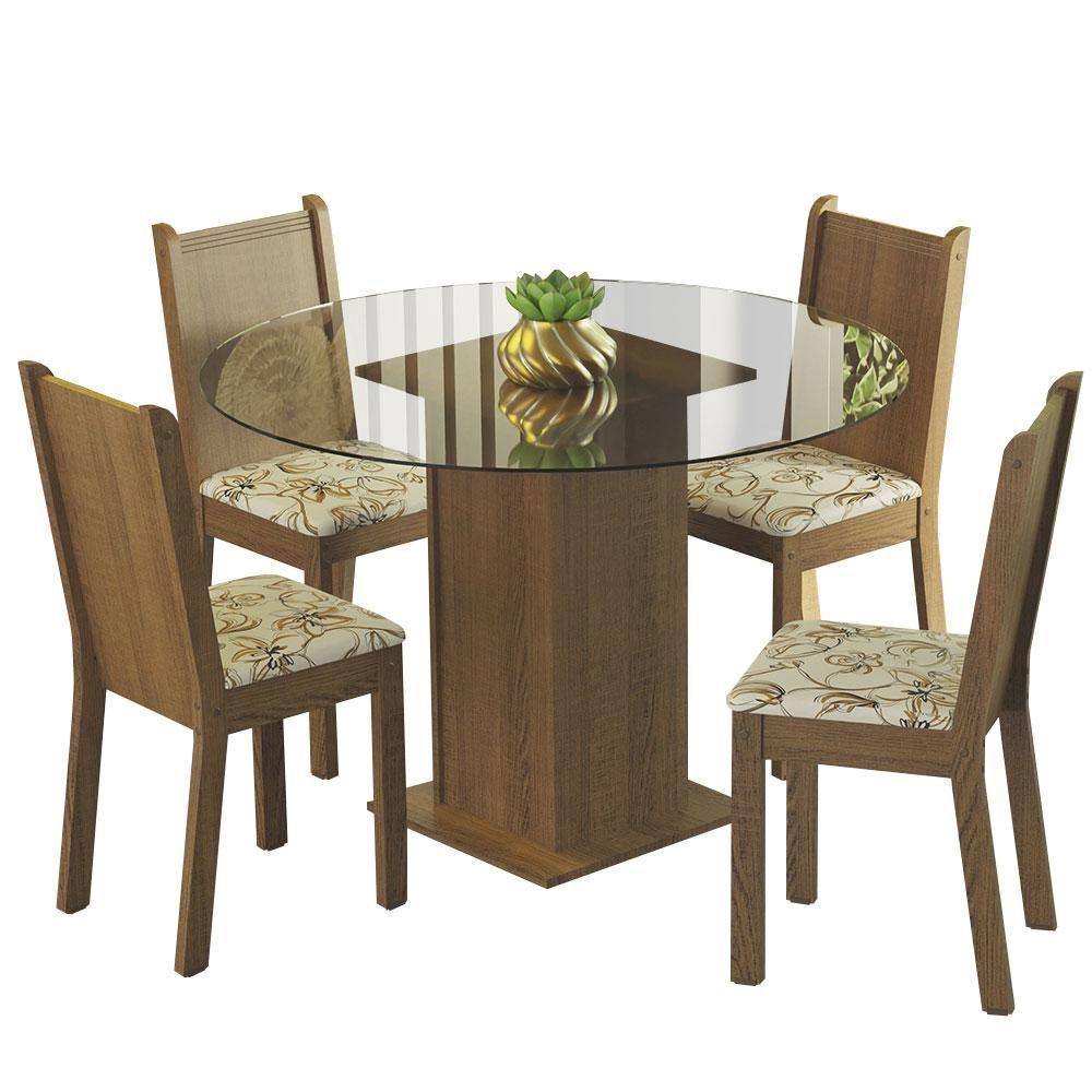 Conj. Mesa Tampo De Vidro 4 Cadeiras Rustic/lírio Bege - 10