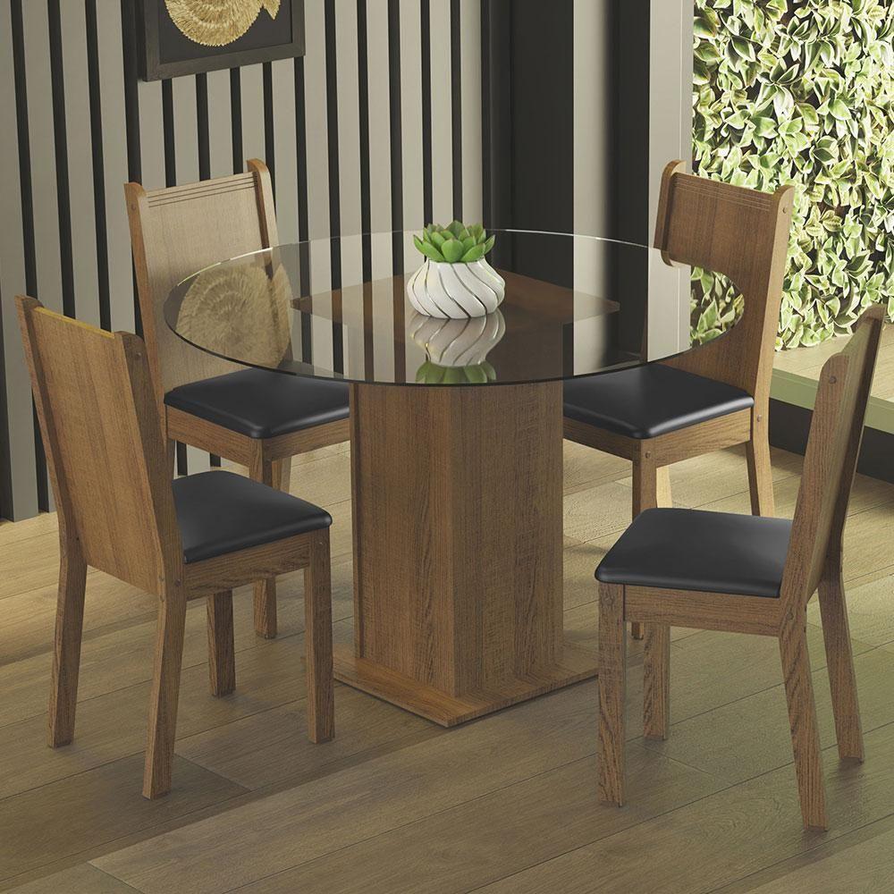 Conj. Mesa Tampo De Vidro 4 Cadeiras Rustic/Preto - 1