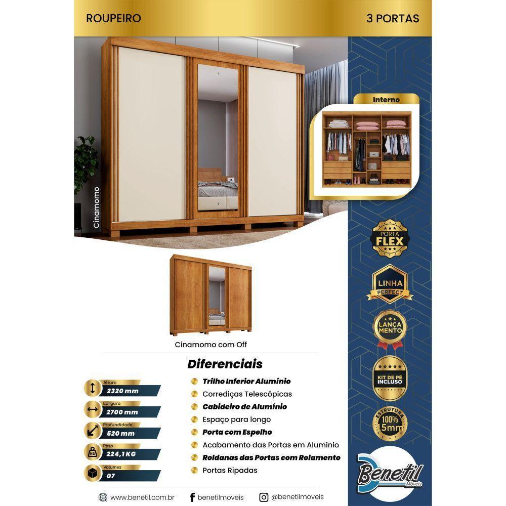 Guarda Roupa Sergipe 3 Porta Ripado 6 Gavetas 9 Prateleiras Cinamomo-off Flex - 6