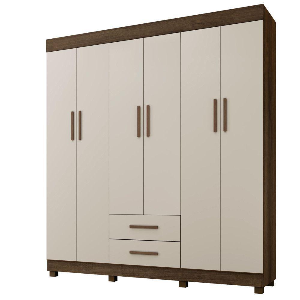 Guarda Roupa New Copacabana 6 Portas 2 Gavetas 7 Prateleiras Imbuia Off - 1