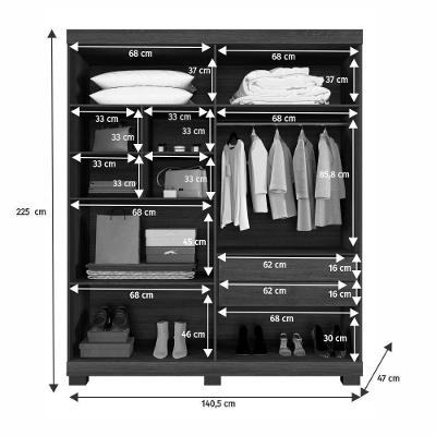 Guarda Roupa Viena 4 Portas 3 Gavetas 8 Prateleiras - Beneti Cinamomo