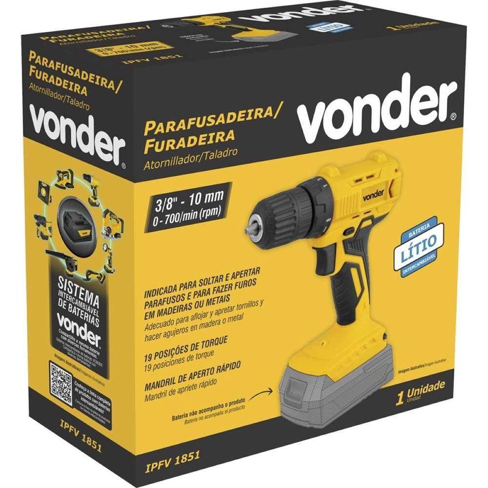 Parafusadeira Furadeira 3-8 18V Sem Bateria Ipfv1851 Vonder - 5