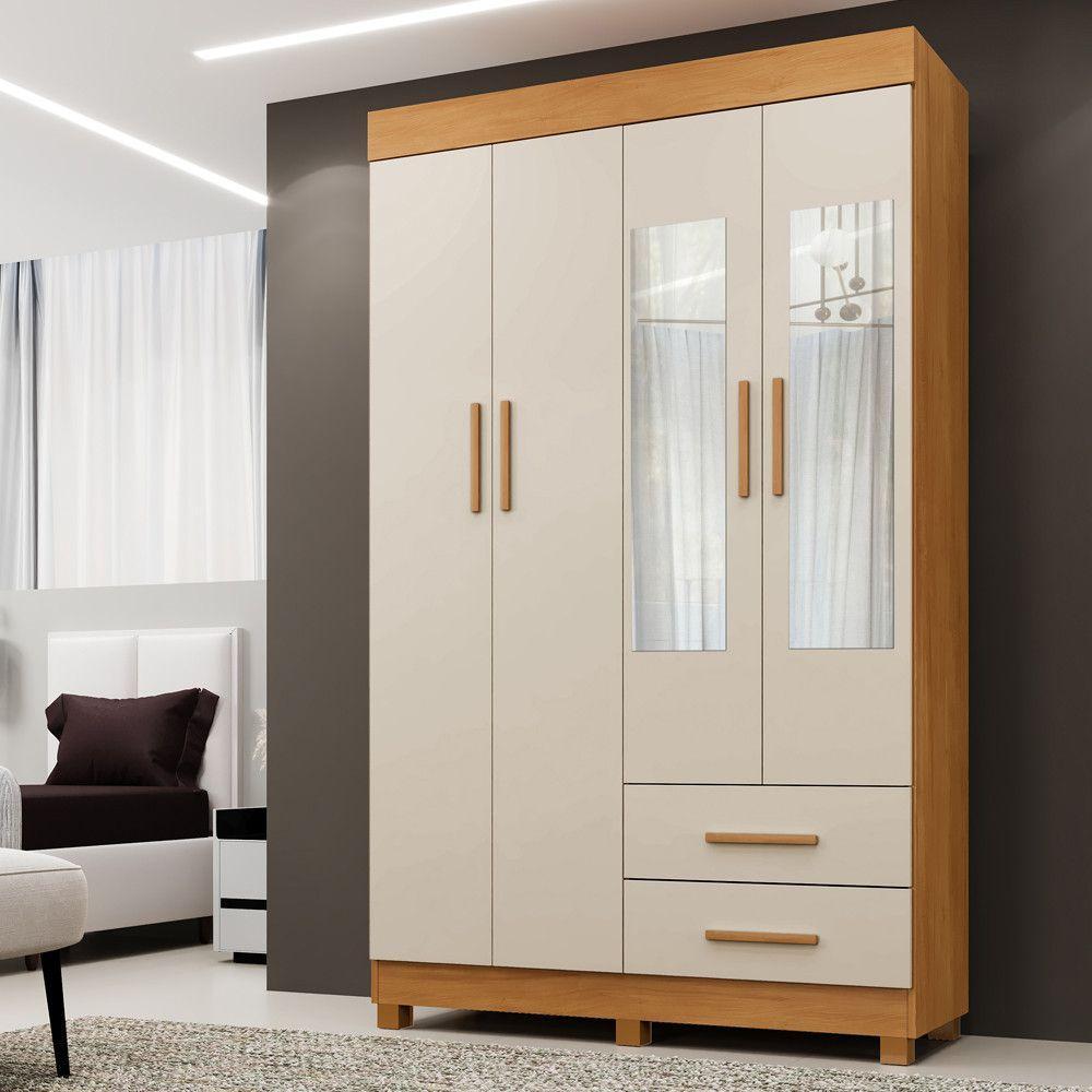 Guarda Roupa New Copacabana 4 Portas 2 Gavetas 5 Prateleiras Cinamomo Off - 2